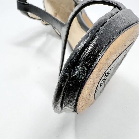 Isola Ivalee Gold Stud Black Leather T Strap Heels Dress Evening Prom Size 6.5M - Picture 7 of 8